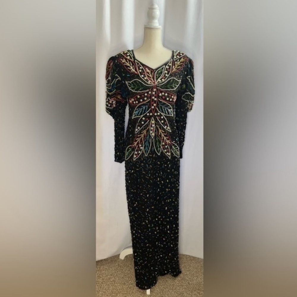 Vintage Beaded Gown, Sequin Dress, size Small / 2 - Picture 6 of 8